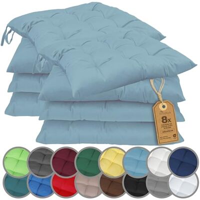 NatureMark Set van 4 stoelkussens met banden, 40 x 40 cm, dik stoelkussen voor binnen en tuin, kleur: lichtblauw NatureMark Set van 4 stoelkussens met banden, 40 x 40 cm, dik stoelkussen voor binnen en tuin, kleur: lichtblauw