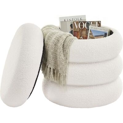 SONGMICS Kaptafelkruk, ronde poef met opslag, gevoerde voetensteun, afneembaar deksel, voor woonkamer, slaapkamer, entree, eenvoudige montage, 43 x 47 cm, pluche teddystof, wit LOM015WD01 SONGMICS Kaptafelkruk, ronde poef met opslag, gevoerde voetensteun, afneembaar deksel, voor woonkamer, slaapkamer, entree, eenvoudige montage, 43 x 47 cm, pluche teddystof, wit LOM015WD01