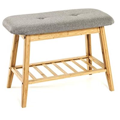 HAKU Bamboe bank, grijs, bamboe, stoffen bekleding Dim.: L 60 cm x H 44 cm x D 30 cm, Stijl: Bohemian HAKU Bamboe bank, grijs, bamboe, stoffen bekleding Dim.: L 60 cm x H 44 cm x D 30 cm, Stijl: Bohemian