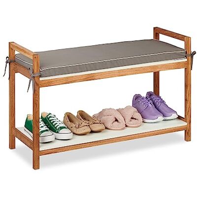 Relaxdays Schoenenbank met zitting, afneembaar kussen, 55 x 90 x 34 cm, houten bank, meerkleurig Relaxdays Schoenenbank met zitting, afneembaar kussen, 55 x 90 x 34 cm, houten bank, meerkleurig