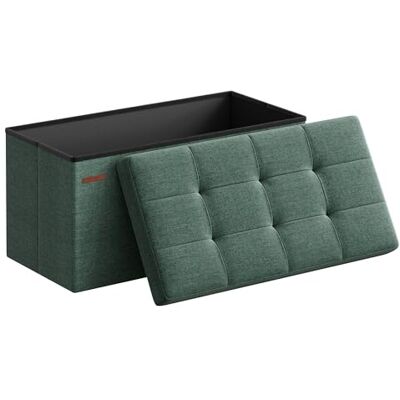 SONGMICS Poef met opbergruimte, opvouwbaar, 38 x 76 x 38 cm, voetensteun, opbergbox, belastbaar tot 300 kg, voor woonkamer, slaapkamer, hal, vintage groen, LSF047C01 SONGMICS Poef met opbergruimte, opvouwbaar, 38 x 76 x 38 cm, voetensteun, opbergbox, belastbaar tot 300 kg, voor woonkamer, slaapkamer, hal, vintage groen, LSF047C01