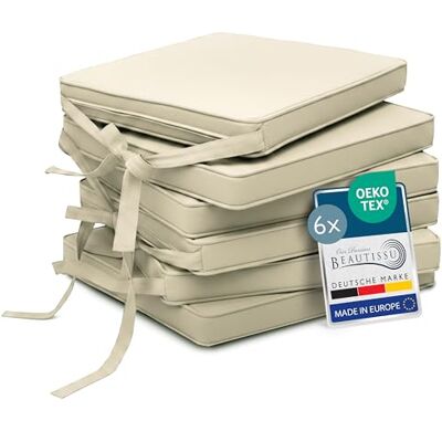 Beautissu Set van 6 stoelkussens, afneembaar, wasbaar, met zitbanden Beautissu Set van 6 stoelkussens, afneembaar, wasbaar, met zitbanden