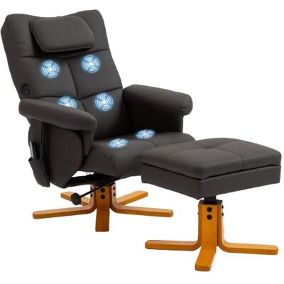 HOMCOM Massagestoel met voetensteun, rugleuning 135° kantelbaar, bruin Relaxstoel voor woonkamer, opbergkist, hoofdsteun, afstandsbediening, synthetische coating HOMCOM Massagestoel met voetensteun, rugleuning 135° kantelbaar, bruin Relaxstoel voor woonkamer, opbergkist, hoofdsteun, afstandsbediening, synthetische coating