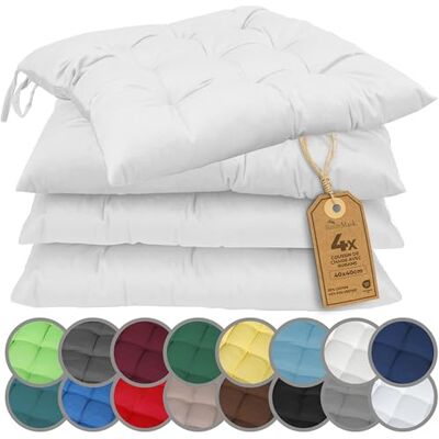 NatureMark Stoelkussens met linten, afmeting 40 x 40 cm, gevoerd zitkussen, wit, set van 4 NatureMark Stoelkussens met linten, afmeting 40 x 40 cm, gevoerd zitkussen, wit, set van 4