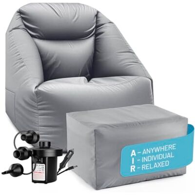 Lumaland CrozyAir XL relaxset met opblaasbare stoel, kruk, zitzak met luchtpomp, 2 GB zitzak, wasbare Bean Bag, waterdicht, belastbaar tot 150 kg, outdoor bank, tuin en strand Lumaland CrozyAir XL relaxset met opblaasbare stoel, kruk, zitzak met luchtpomp, 2 GB zitzak, wasbare Bean Bag, waterdicht, belastbaar tot 150 kg, outdoor bank, tuin en strand