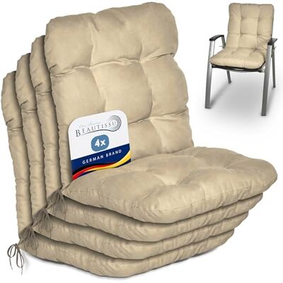 Beautissu Coussin Extérieur Jardin Set de 4 pour Chaise Fauteuil transat 100 x 50 x 8 cm, natuur, standaard, rugkussens voor terras, balkon, lage zitting, pasteitje Flair NL Beautissu Coussin Extérieur Jardin Set de 4 pour Chaise Fauteuil transat 100 x 50 x 8 cm, natuur, standaard, rugkussens voor terras, balkon, lage zitting, pasteitje Flair NL
