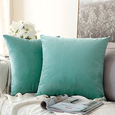 MIULEE Decoratieve fluwelen kussenhoes, decoratieve kussenhoes voor bank, slaapkamer met onzichtbare rits, vierkant, 45 x 45 cm, 2 stuks, mintgroen MIULEE Decoratieve fluwelen kussenhoes, decoratieve kussenhoes voor bank, slaapkamer met onzichtbare rits, vierkant, 45 x 45 cm, 2 stuks, mintgroen
