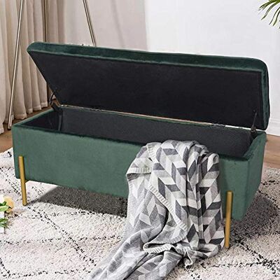 BAKAJI Poef opbergkist voetensteun voor slaapkamer, bank met houtstructuur, bekleding van fluwelen stof, gestoffeerde zitting om te openen, 105 x 44 x 44 cm, gouden poten (groen) BAKAJI Poef opbergkist voetensteun voor slaapkamer, bank met houtstructuur, bekleding van fluwelen stof, gestoffeerde zitting om te openen, 105 x 44 x 44 cm, gouden poten (groen)