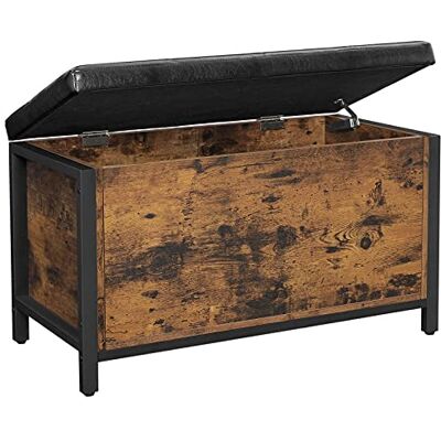 VASAGLE Kruk, bank met opbergruimte, gevoerde zitting, voor entree, slaapkamer, woonkamer, stalen frame, eenvoudige montage, oppervlak van PU, industriële stijl, rustiek bruin en zwart, LSC80BX VASAGLE Kruk, bank met opbergruimte, gevoerde zitting, voor entree, slaapkamer, woonkamer, stalen frame, eenvoudige montage, oppervlak van PU, industriële stijl, rustiek bruin en zwart, LSC80BX