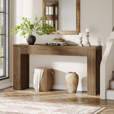 Tribesigns Houten consoletafel 150 cm lang achter de bank met verticale lamellenpoten voor entree, hal, woonkamer (rustiek bruin) Tribesigns Houten consoletafel 150 cm lang achter de bank met verticale lamellenpoten voor entree, hal, woonkamer (rustiek bruin)