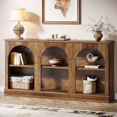 Tribesigns Consoletafel in rustieke stijl, 160 cm lang, met 3 opbergniveaus, rechthoekige houten banktafel achter de bank, voor entree, hal, woonkamer, bruin Tribesigns Consoletafel in rustieke stijl, 160 cm lang, met 3 opbergniveaus, rechthoekige houten banktafel achter de bank, voor entree, hal, woonkamer, bruin