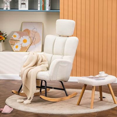 COMHOMA Schommelstoel met kruk, relaxstoel, oorstoel, pluche pluche, belastbaar tot 150 kg, ligstoel voor slaapkamer, woonkamer, design COMHOMA Schommelstoel met kruk, relaxstoel, oorstoel, pluche pluche, belastbaar tot 150 kg, ligstoel voor slaapkamer, woonkamer, design