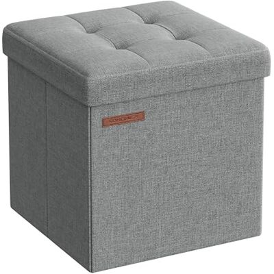 SONGMICS Opbergkruk, kleine opvouwbare poef, 30 x 30 x 30 cm Kubieke voetensteun, belastbaar tot 130 kg, voor woonkamer, slaapkamer, slaapzaal, grijs en zwart, collectie MINOTA LSF028G02 SONGMICS Opbergkruk, kleine opvouwbare poef, 30 x 30 x 30 cm Kubieke voetensteun, belastbaar tot 130 kg, voor woonkamer, slaapkamer, slaapzaal, grijs en zwart, collectie MINOTA LSF028G02