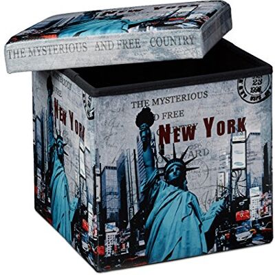 Relaxdays Opvouwbare poef 38 cm stabiele zitkubus met trendy motieven als praktische voetensteun als zitkubus met bedrukt kunstleer als opbergdoos met opbergruimte en deksel, New York Relaxdays Opvouwbare poef 38 cm stabiele zitkubus met trendy motieven als praktische voetensteun als zitkubus met bedrukt kunstleer als opbergdoos met opbergruimte en deksel, New York