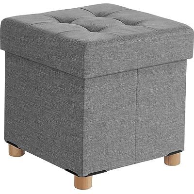 SONGMICS Poef, opbergbox, kruk met voetensteun, opvouwbaar, bank met opbergruimte, 38 x 38 x 40 cm, voor woonkamer, slaapkamer, lichtgrijs LSF14GYX SONGMICS Poef, opbergbox, kruk met voetensteun, opvouwbaar, bank met opbergruimte, 38 x 38 x 40 cm, voor woonkamer, slaapkamer, lichtgrijs LSF14GYX
