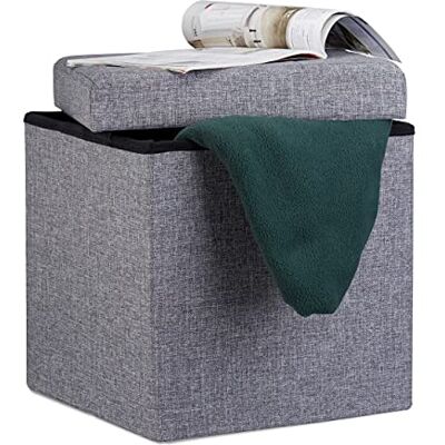 Relaxdays FurnLAB, opvouwbare linnen zitzak met deksel, 38 x 38 x 38 cm, donkergrijs Relaxdays FurnLAB, opvouwbare linnen zitzak met deksel, 38 x 38 x 38 cm, donkergrijs