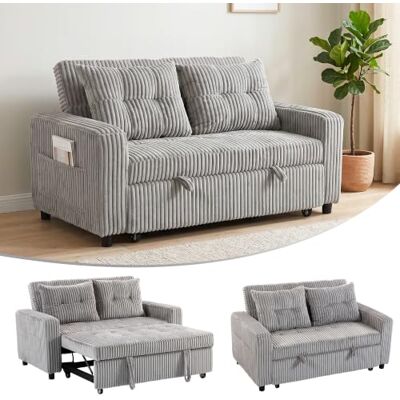 HOMCOM Slaapbank, 2-zits, 157 x 190 cm, met slaapfunctie, lichtgrijs Verstelbare rugleuning, met kussen, touw-look, zijvak, woonkamer HOMCOM Slaapbank, 2-zits, 157 x 190 cm, met slaapfunctie, lichtgrijs Verstelbare rugleuning, met kussen, touw-look, zijvak, woonkamer