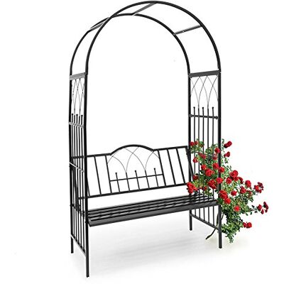 BAKAJI 2-zitsbank met tuinboog voor klimplanten van metaal, 115 x 59 x 203 cm, kleur zwart BAKAJI 2-zitsbank met tuinboog voor klimplanten van metaal, 115 x 59 x 203 cm, kleur zwart