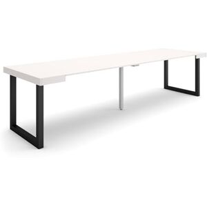 Skraut Home Uitschuifbare consoletafel, eettafel, opvouwbaar, 300 cm, voor 14 personen, massief houten poten, moderne stijl, wit Skraut Home Uitschuifbare consoletafel, eettafel, opvouwbaar, 300 cm, voor 14 personen, massief houten poten, moderne stijl, wit