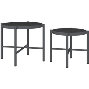 Outsunny Salontafels, uittrekbaar, voor de tuin, salontafels, met blad van gehard glas, aluminium frame voor terras, balkon, veranda, zwart, 2 stuks Outsunny Salontafels, uittrekbaar, voor de tuin, salontafels, met blad van gehard glas, aluminium frame voor terras, balkon, veranda, zwart, 2 stuks