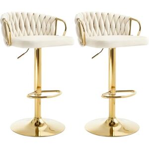 WOLTU Set van 2 barkruk met geweven rugleuning en voetensteun, 360° draaibare kruk, in hoogte verstelbaar, uitlopende voet van metaal, crème, BH426cm-2 WOLTU Set van 2 barkruk met geweven rugleuning en voetensteun, 360° draaibare kruk, in hoogte verstelbaar, uitlopende voet van metaal, crème, BH426cm-2