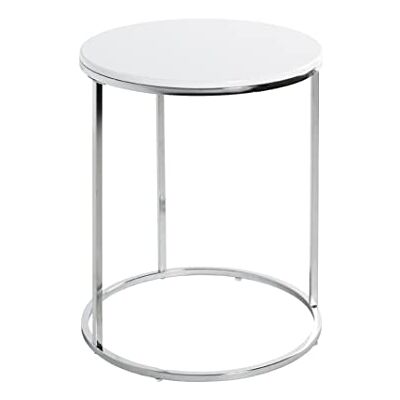 HAKU bijzettafel verchroomd, wit, MDF, metaal Dim.: H 50 cm x Ø 40 cm, Stijl: Modern HAKU bijzettafel verchroomd, wit, MDF, metaal Dim.: H 50 cm x Ø 40 cm, Stijl: Modern