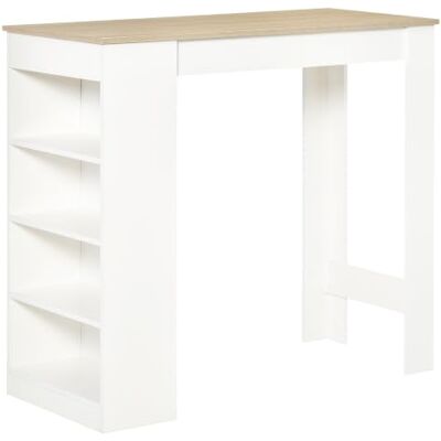 HOMCOM Bartafel voor 2 personen, 115 x 50 x 102,7 cm, wit, natuurlijk hout Staande hoge eettafel, 4 open planken, centrale eiland keuken voor kleine ruimtes, woonkamer, moderne stijl HOMCOM Bartafel voor 2 personen, 115 x 50 x 102,7 cm, wit, natuurlijk hout Staande hoge eettafel, 4 open planken, centrale eiland keuken voor kleine ruimtes, woonkamer, moderne stijl