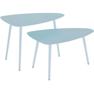 Outsunny Kleine salontafel, rond, afneembaar dienblad, inklapbare poten, blauw Outsunny Kleine salontafel, rond, afneembaar dienblad, inklapbare poten, blauw