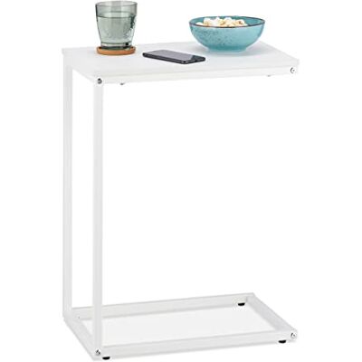 Relaxdays Bijzettafel C-vorm metalen bijzettafel houtlook HLP 60 x 30 x 45 cm woonkamer wit Relaxdays Bijzettafel C-vorm metalen bijzettafel houtlook HLP 60 x 30 x 45 cm woonkamer wit