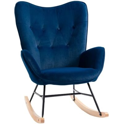 HOMCOM Schommelstoel, fluweel, comfortabel, blauw Structuur van massief hout en metaal, voor woonkamer, slaapkamer, balkon HOMCOM Schommelstoel, fluweel, comfortabel, blauw Structuur van massief hout en metaal, voor woonkamer, slaapkamer, balkon