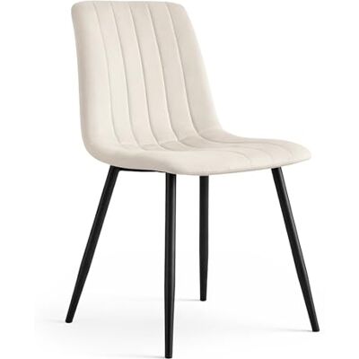 AKORD LIVO Eetkamerstoel, gestoffeerd, fluweel, zwarte metalen poten, belastbaar tot 130 kg, voor keuken en eetkamer, 43,5 x 45,5 x 87 cm, beige AKORD LIVO Eetkamerstoel, gestoffeerd, fluweel, zwarte metalen poten, belastbaar tot 130 kg, voor keuken en eetkamer, 43,5 x 45,5 x 87 cm, beige
