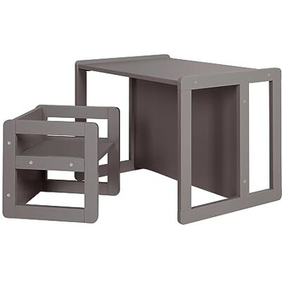 roba Omkeerbare tafel + stoel voor kinderen – set om te zetten in bank en kruk – gelakt hout antraciet roba Omkeerbare tafel + stoel voor kinderen – set om te zetten in bank en kruk – gelakt hout antraciet