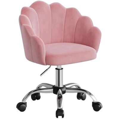 WOLTU Bureaustoel, kaptafel, met rugleuning van bloemblaadjes, ergonomisch, draaibaar, in hoogte verstelbaar, fluweel, metalen frame, roze WOLTU Bureaustoel, kaptafel, met rugleuning van bloemblaadjes, ergonomisch, draaibaar, in hoogte verstelbaar, fluweel, metalen frame, roze