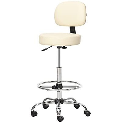 HOMCOM Gewatteerde barkruk, metalen frame, rugleuning, verstelbaar, beige HOMCOM Gewatteerde barkruk, metalen frame, rugleuning, verstelbaar, beige