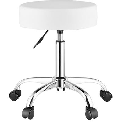 VEVOR Rolkruk met wieltjes, draagvermogen 204,1 kg, ronde draaibare kruk, in hoogte verstelbaar, dikke kunstlederen draaibare kruk voor woonkamer, spa, massage, tatoeage, VEVOR Rolkruk met wieltjes, draagvermogen 204,1 kg, ronde draaibare kruk, in hoogte verstelbaar, dikke kunstlederen draaibare kruk voor woonkamer, spa, massage, tatoeage,