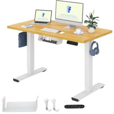 FLEXISPOT QN1 Bureau, zittend, staand, compleet blad, 120 x 60 cm, elektrisch in hoogte verstelbaar, computerbureau met haak en herinnering aan zit-sta-positie (wit frame + esdoorn tafelblad) FLEXISPOT QN1 Bureau, zittend, staand, compleet blad, 120 x 60 cm, elektrisch in hoogte verstelbaar, computerbureau met haak en herinnering aan zit-sta-positie (wit frame + esdoorn tafelblad)
