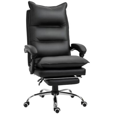 Vinsetto Bureaustoel, kunstleer, groot, gevoerde zitting, zwart Ergonomische bureaustoel, kantelbare rugleuning, in hoogte verstelbaar, geïntegreerde armleuningen en voetensteun Vinsetto Bureaustoel, kunstleer, groot, gevoerde zitting, zwart Ergonomische bureaustoel, kantelbare rugleuning, in hoogte verstelbaar, geïntegreerde armleuningen en voetensteun