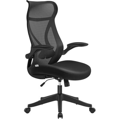 SONGMICS Bureaustoel, bureaustoel, ergonomische rugleuning, in hoogte verstelbaar, inklapbare armleuningen, draaistoel met hoofdsteun, draagvermogen tot 150 kg, inktzwart OBN088B01 SONGMICS Bureaustoel, bureaustoel, ergonomische rugleuning, in hoogte verstelbaar, inklapbare armleuningen, draaistoel met hoofdsteun, draagvermogen tot 150 kg, inktzwart OBN088B01