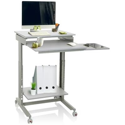 hjh OFFICE 830021 in hoogte verstelbaar bureau met wielen en toetsenbordtrekker, grijs hjh OFFICE 830021 in hoogte verstelbaar bureau met wielen en toetsenbordtrekker, grijs