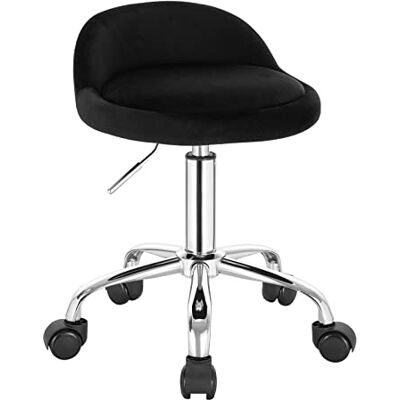 WOLTU Rolkruk met lage rugleuning, bureaukruk met wieltjes, in hoogte verstelbare draaistoel, werkkruk, zwart, voor massage, fluwelen salon WOLTU Rolkruk met lage rugleuning, bureaukruk met wieltjes, in hoogte verstelbare draaistoel, werkkruk, zwart, voor massage, fluwelen salon