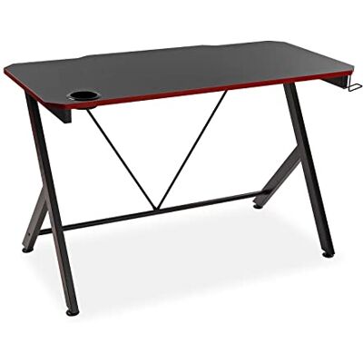 Versa Pablo Speeltafel voor computer, tafel voor slaapkamer of studio, oortelefoonhanger, afmetingen (l x b x h) 76 x 60 x 120 cm, hout en metaal, kleur zwart en rood Versa Pablo Speeltafel voor computer, tafel voor slaapkamer of studio, oortelefoonhanger, afmetingen (l x b x h) 76 x 60 x 120 cm, hout en metaal, kleur zwart en rood
