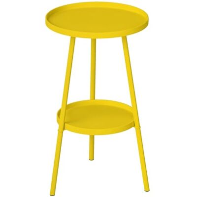 Outsunny Kleine bijzettafel, rond, 2 niveaus, tuintafel, buiten, geel Outsunny Kleine bijzettafel, rond, 2 niveaus, tuintafel, buiten, geel