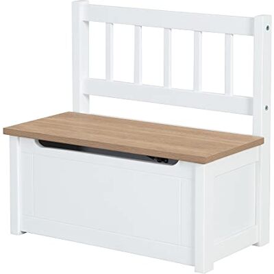 roba Woody Speelgoedbank voor kinderen van hout, krasbestendig, met veiligheidsscharnier met zachte sluiting, vanaf 18 maanden, wit/houtlook roba Woody Speelgoedbank voor kinderen van hout, krasbestendig, met veiligheidsscharnier met zachte sluiting, vanaf 18 maanden, wit/houtlook