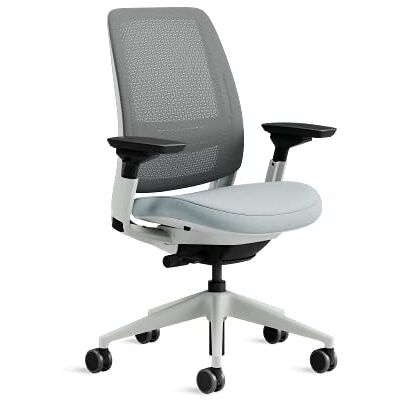 Steelcase Series 2 Ergonomische, in hoogte verstelbare bureaustoel met verstelbare lendensteun en armleuningen, ademend grijs Netwave stof en comfortabele lichtblauwe stoelbekleding Steelcase Series 2 Ergonomische, in hoogte verstelbare bureaustoel met verstelbare lendensteun en armleuningen, ademend grijs Netwave stof en comfortabele lichtblauwe stoelbekleding
