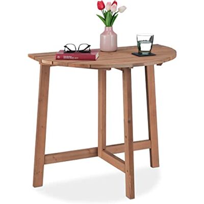 Relaxdays Klaptafel halfrond 74 x 80 x 50 cm (h x b x d) voor balkon, terras en tuin, hout, buiten, wandklaptafel, bruin Relaxdays Klaptafel halfrond 74 x 80 x 50 cm (h x b x d) voor balkon, terras en tuin, hout, buiten, wandklaptafel, bruin