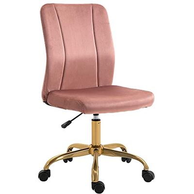 Vinsetto Bureaustoel, modern design, 360° draaistoel, ergonomisch, gebogen rugleuning, in hoogte verstelbaar, fluwelen bekleding, 56 x 60 x 102 cm, roze en goud Vinsetto Bureaustoel, modern design, 360° draaistoel, ergonomisch, gebogen rugleuning, in hoogte verstelbaar, fluwelen bekleding, 56 x 60 x 102 cm, roze en goud
