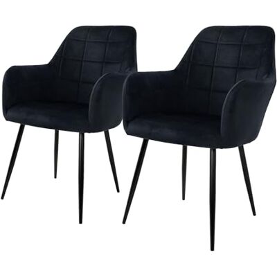 ECD Germany Set van 2 eetkamerstoelen, keuken, woonkamer, zwart, gestoffeerde zitting van fluweel, metalen structuur, retro stoel met armleuningen, voor kantoor, ontvangst, meubels ECD Germany Set van 2 eetkamerstoelen, keuken, woonkamer, zwart, gestoffeerde zitting van fluweel, metalen structuur, retro stoel met armleuningen, voor kantoor, ontvangst, meubels