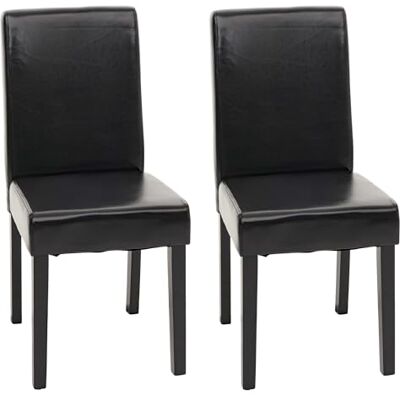 Mendler Littau Eetkamerstoelen, keukenstoelen, leer, zwart, met donkere poten, 2 stuks Mendler Littau Eetkamerstoelen, keukenstoelen, leer, zwart, met donkere poten, 2 stuks