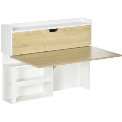 HOMCOM Inklapbaar wandbureau met opbergplanken en kast, inklapbaar bureau, opvouwbare wandtafel, ruimtebesparend, ideaal voor woonkamer, eetkamer, kleine ruimte, natuurlijk houteffect HOMCOM Inklapbaar wandbureau met opbergplanken en kast, inklapbaar bureau, opvouwbare wandtafel, ruimtebesparend, ideaal voor woonkamer, eetkamer, kleine ruimte, natuurlijk houteffect