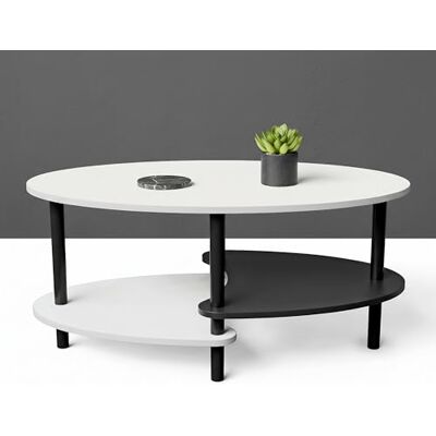LANTUS Theetafel van massief hout, woonkamer/salontafel, bijzettafel, ovaal, dubbel niveau, 90 x 50 x 42 cm, zwart en wit LANTUS Theetafel van massief hout, woonkamer/salontafel, bijzettafel, ovaal, dubbel niveau, 90 x 50 x 42 cm, zwart en wit